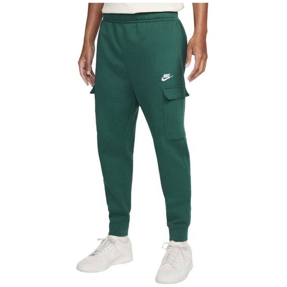 Nike Men’s Cargo Jogger Sweatpants Green Fleece Cotton Drawstring Pockets Size L